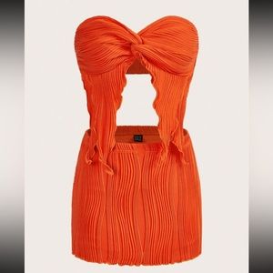 Orange Twist Front Tube Top & Bodycon Skirt set